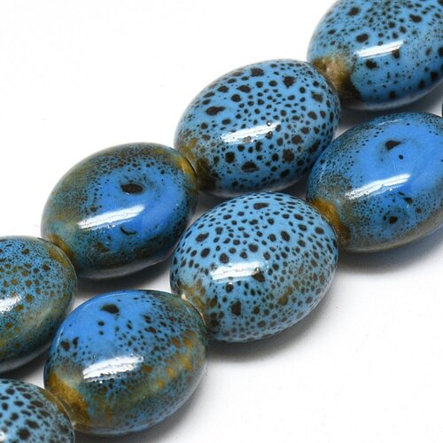 Perle céramique du pérou,bleu,ovale,lot de 10 perles