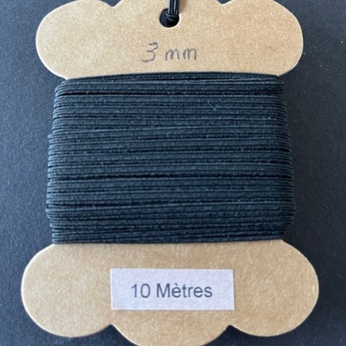 Elastique noir plat 3 mm de large vendu par 10 mètres