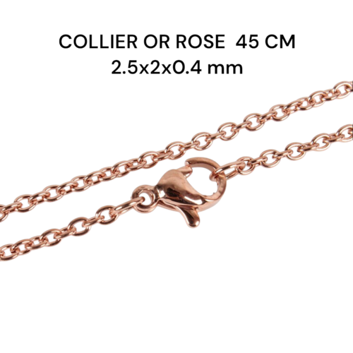 Collier 45 cm en acier inoxydable or rose,vendu par 2