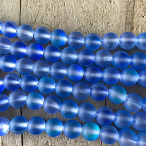Perle de cristal pierre de lune givré bleu intense 8 mm,lot de 10 perles