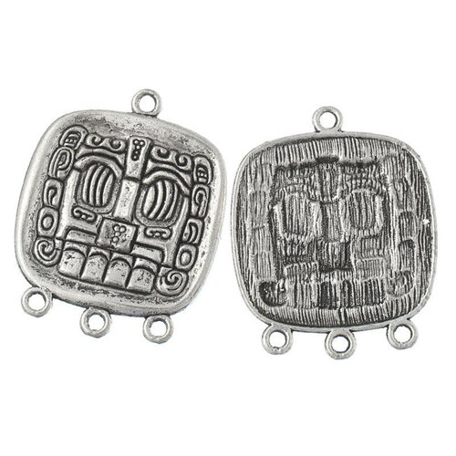 Pendentif à motifs maya métal argenté 3.7cm x 2,9 cm,lot de 8