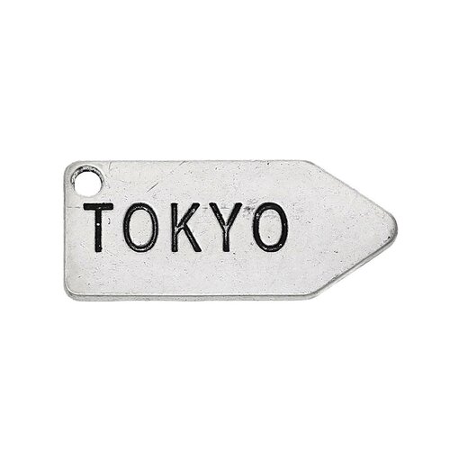 Pendentifs en métal argenté avec message tokyo,lot de 20