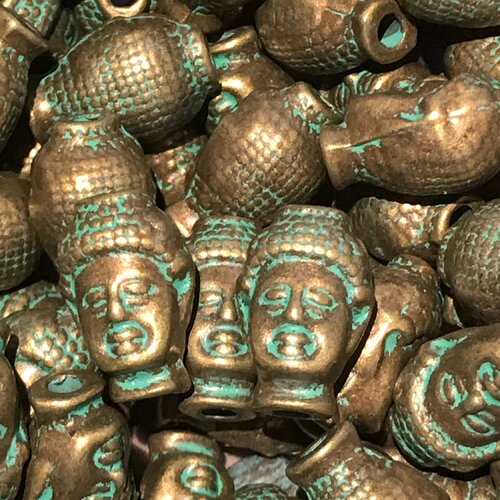 Perle tête de bouddha 3 d métal bronze patiné