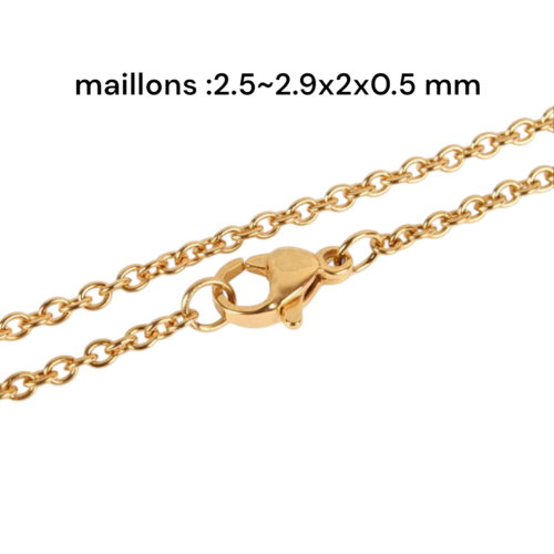 Collier en acier inoxydable or,45 cm de long,vendu par deux