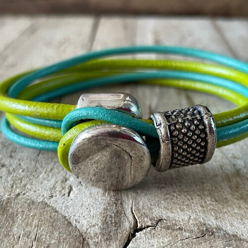 Kit bracelet cuir vert rond
