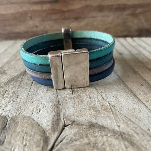 Kit bracelet cuir ton de bleu 2 cm de large
