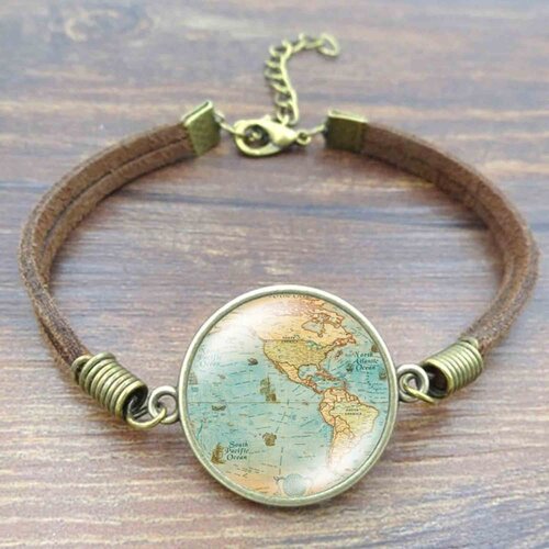 Kit bracelet globe terrestre,mappemonde,voyageur,longueur 18 cm plus chainnette de rallonge