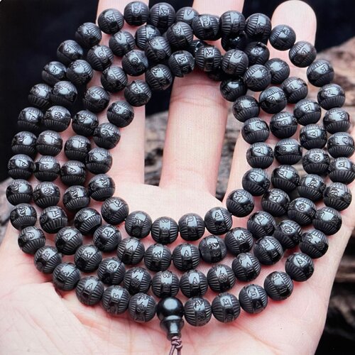 Mala entier perles en ébène mantra,rond,marron foncé méditation,8 mm,lot de 108 perles