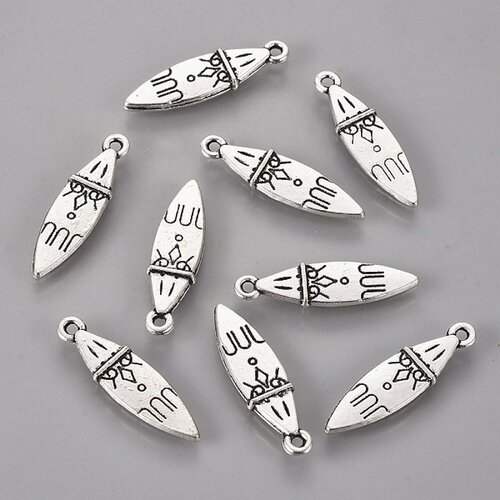 Pendants goutte métal argent dessin ethnique, lot de 20