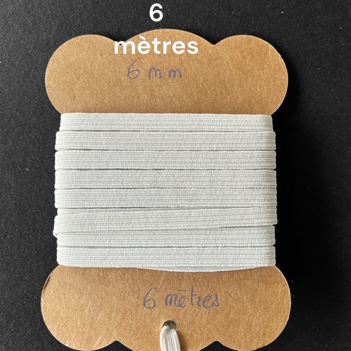 Fil élastique blanc plat 6 mm,vendu par 6 mètres