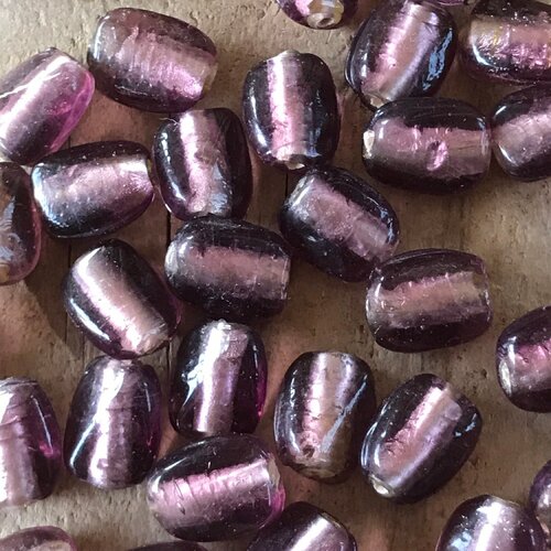 Perle verre au chalumeau artisanat inde,torsadée,lilas,14x7mm,lot de 10 perles