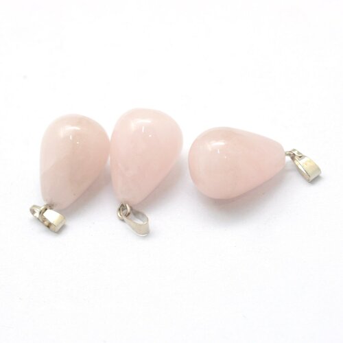 Perle goutte en quartz rose ,bélière en acier inoxydable 24 mm