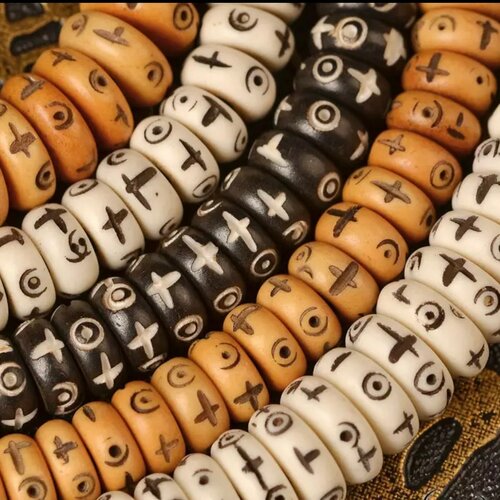 Perle os de yack sienne,ancienne,ronde,plat,heishi lightkhaki,10x4 mm,lot de 10 perles