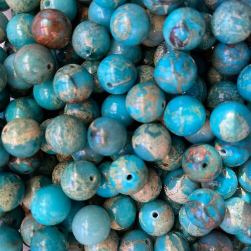 Perles jaspe naturel aqua terra, teint, rond, 10 mm,lot de 10 perles