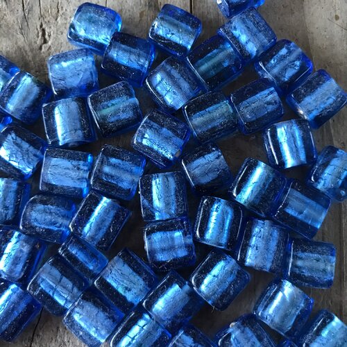 Perle verre au chalumeau artisanat inde,carré,bleu,20x20mm,lot de 10 perles