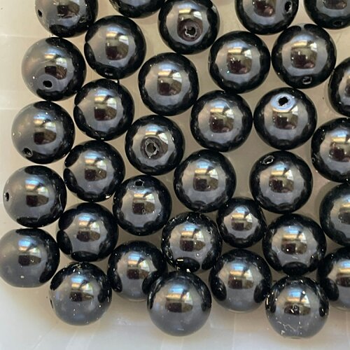 Perles de verre noir,ronde, 10 mm trou 1mm,lot de 20