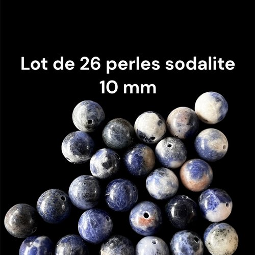 Perle sodalite naturelle ,10mm,ronde,lot de 26 perles