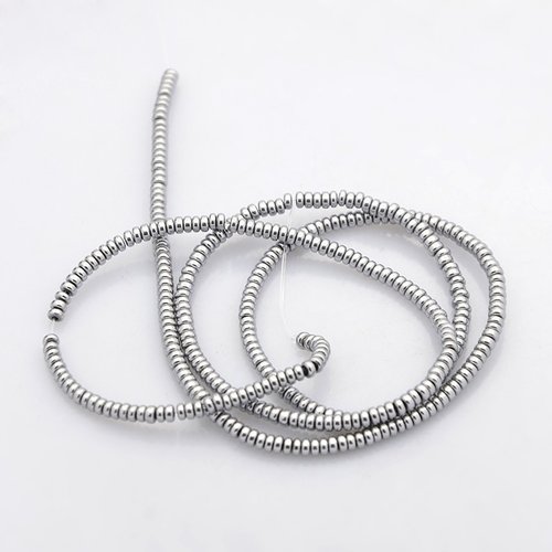 Perle hématite argent,2 mm,fil de 372 perles