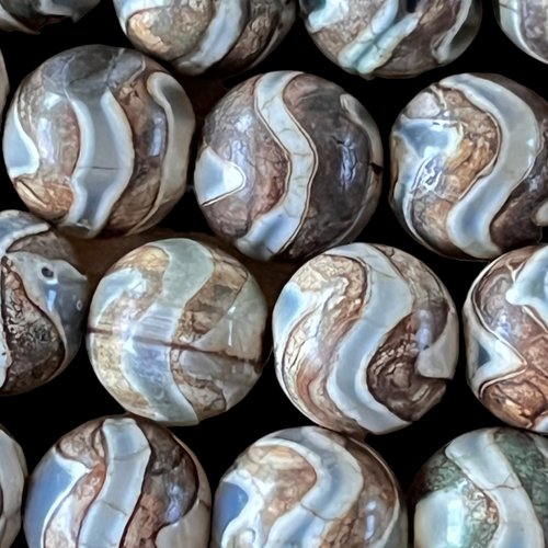 Perle d'agate dzi tibétaine,motif vague,8 mm,lot de 10