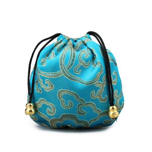 Pochette cadeau,soie épaisse turquoise,rectangle,10.5cm sur 11.5cm,lot de 2 pochettes