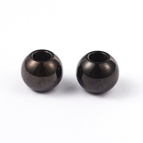 Perles intercalaire ronde,acier inoxydable noir,lot de 2 perles