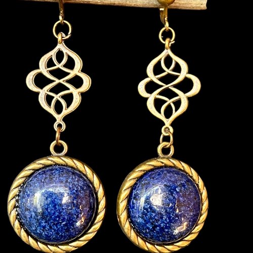 Kit boucle d'oreille clip ethnique,lapis lazuli