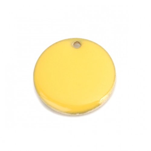 Breloques sequins emaillés double face en laiton rond doré jaune 16mm dia,lot de 2