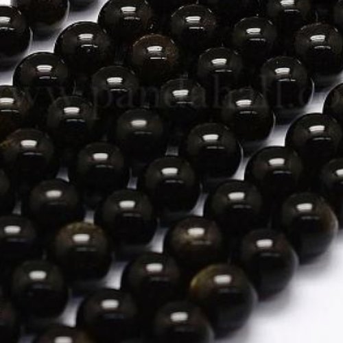 Perle obsidienne noire d'islande, 8mm,lot de 10 pcs