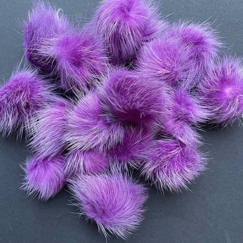 Boules de fausse fourrure rondelle avec oeil ±40mm ,lot de 4