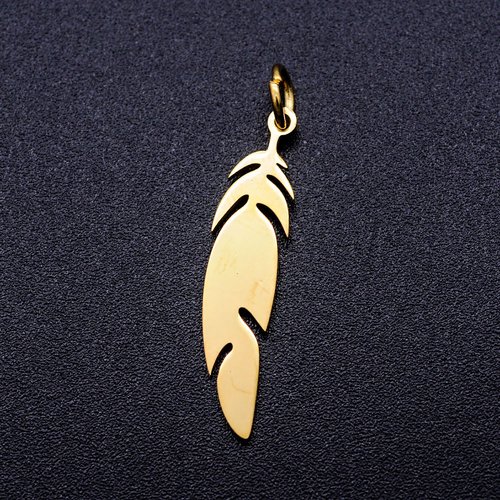 Pendentif plume en acier inoxydable or 26x6x1mm