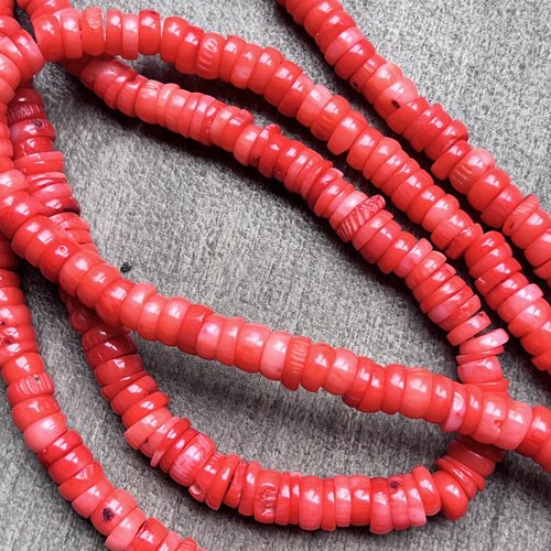 Perles bambou de mer, teinte corail, forme heishi irrégulière,6/7 mm,lot de 20 perles