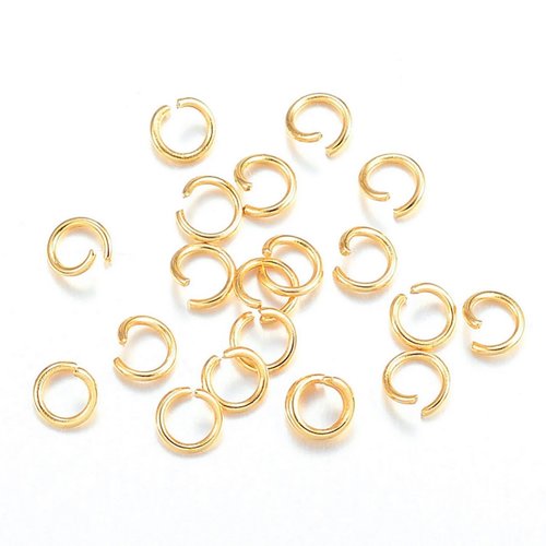 Anneaux de jonction en 304 acier inoxydable, anneaux de jonction ouverts, véritable 18k plaqué or, 22 jauge, 4x0.6mm vendu par 100