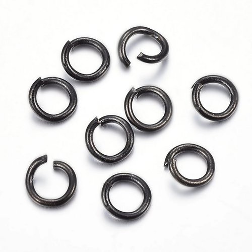 Anneaux ouverts acier inoxydable, noir, 18 jauge, 6x1mm, lot de 20