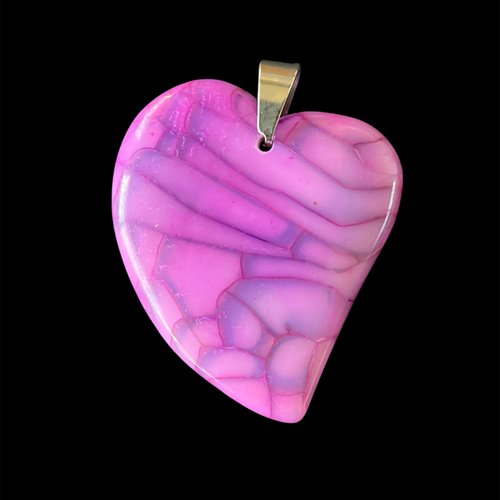 Pendentif coeur agate de feu  et sa bélière acier inoxydable