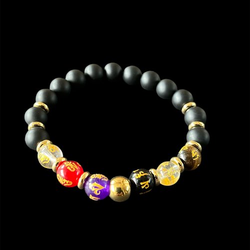 Bracelet élastique obsidienne,agate gravé mantra