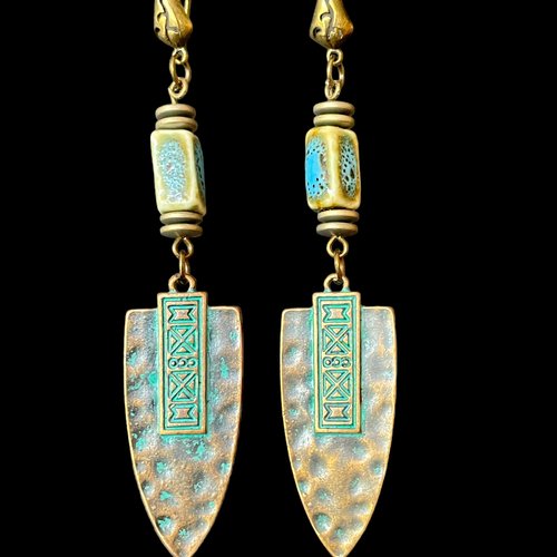 Boucle d'oreille ethnique perles en céramique