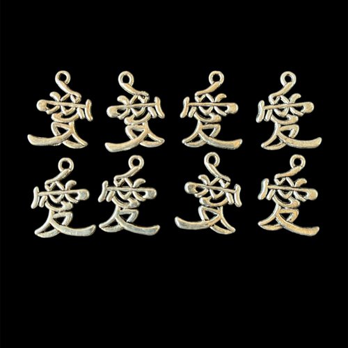 Breloque idéogramme en métal argent,lot de 30