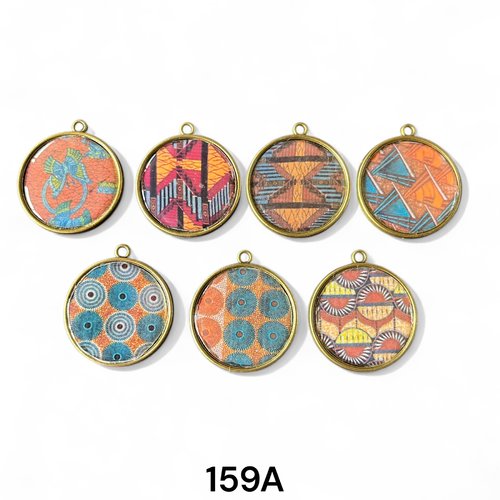 Pendentifs connecteurs cabochon,motif wax tissu africain,2,5 cm,lot de 7