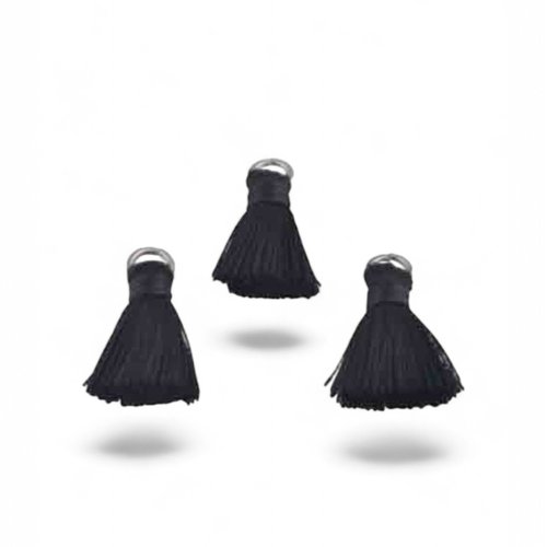Pompons noir en textile avec anneau,lot de 6