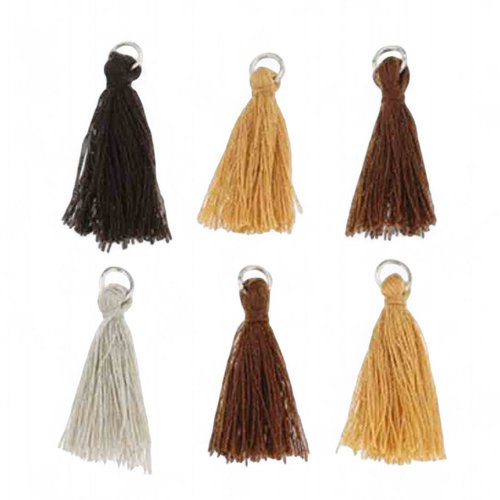 Pompon fil de coton multi couleur,anneau métal argent,30 mm,lot de 10
