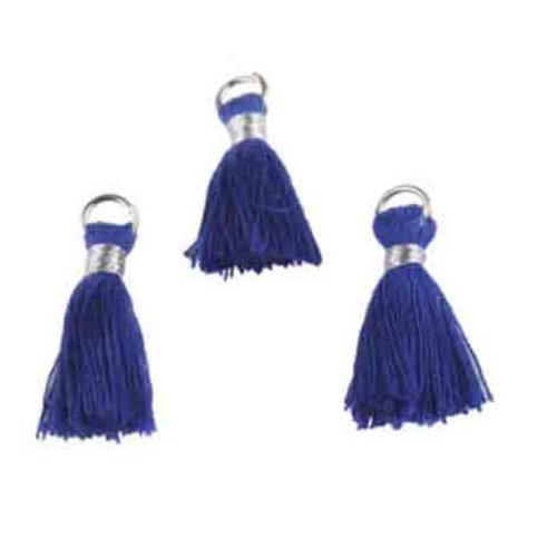 Pompons bleu en textile avec anneau,28x10mm,,lot de 14