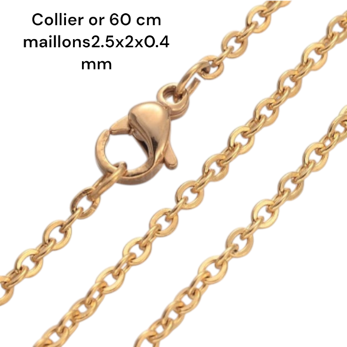 Collier 60 cm en acier inoxydable or,vendu à l'unité