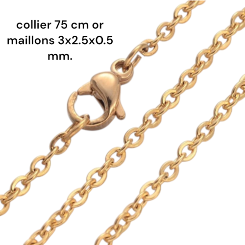 Collier 75 cm en acier inoxydable or,vendu à l'unité