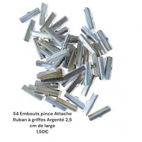 Embout pince attache ruban à griffes argenté 2,5 cm,lot de 54 pcs