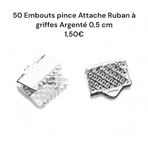 Embout pince attache ruban à griffes argenté 5 mm,lot de 50 pcs