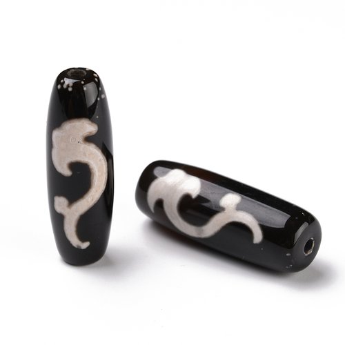 Perle dzi agate naturel grain de riz,motif ruyi,vendue à l'unité
