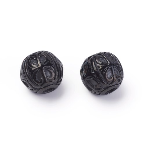 Perle intercalaire acier inoxydable 304,noir,rond, 11,5 mm