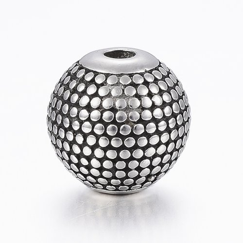Perle en acier inoxydable chirurgical 316 ronde vieil argent,lot de 2 perles