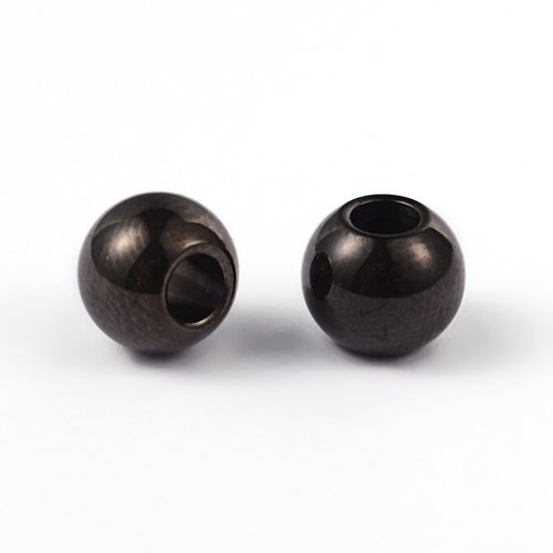 Perle en acier inoxydable,ronde, noir,8 mm,lot de 10