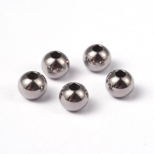 Perles intercalaire ronde,acier inoxydable argent,6 mm,lot de 20